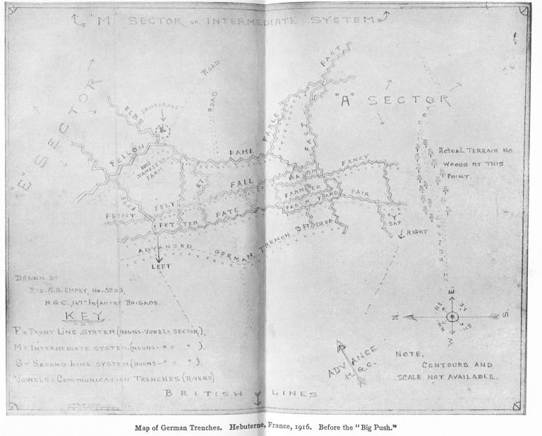 {Photo: Map of German Trenches. Hebuterne, France, 1916. Before the â€œBig Push.â€}